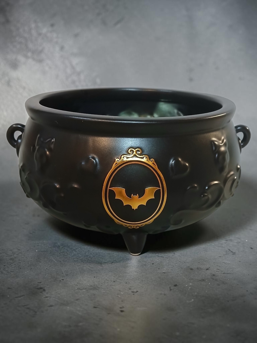 Black Matte Bat Cauldron Candy Dish